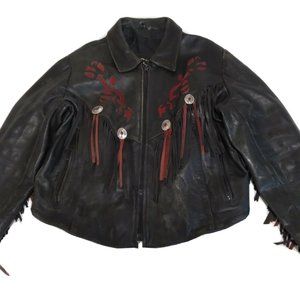 Vintage 1980's  Women's 1st Genuine Leather Biker Fringe Jacket Chest 46"